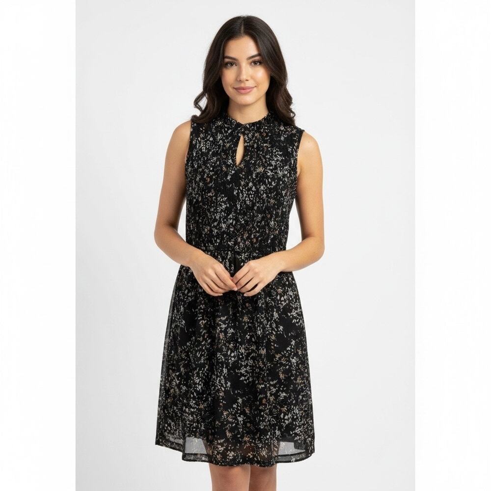 Jane Delancey Black Floral Midi Dress Boho Romantic Sleeveless Medium Cottage